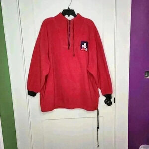 Vintage Walt Disney World Mickey Inc 1/4 Zip Fleece Sweatshirt Size XL Red Logo